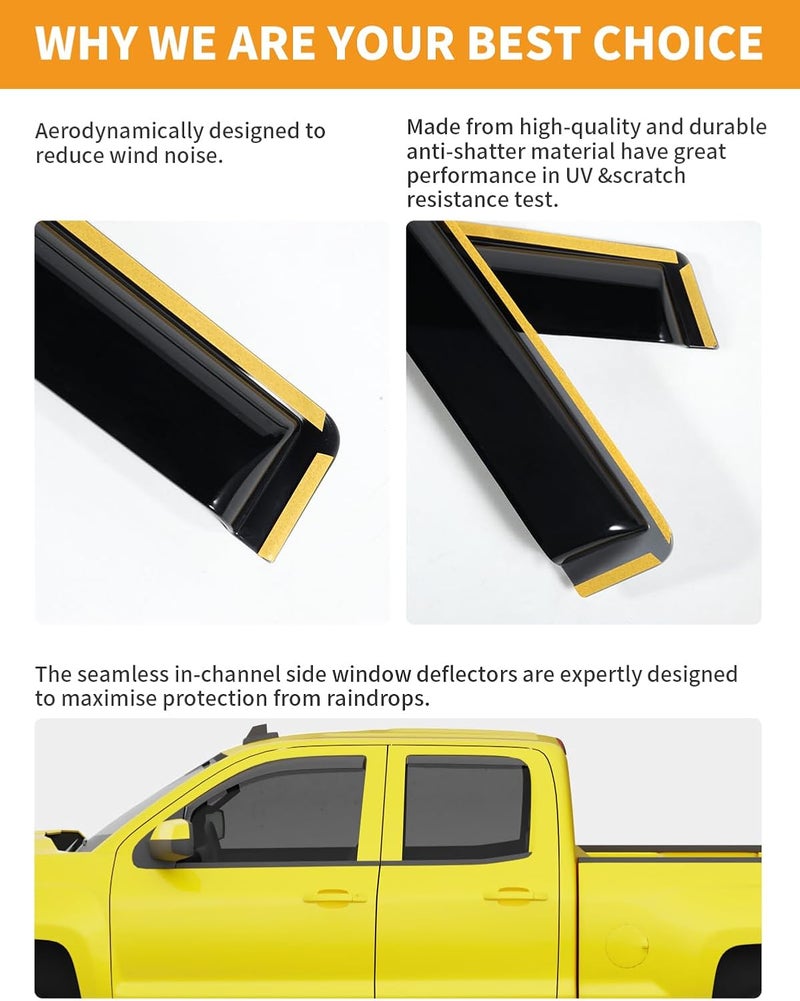 Deejecsun in-Channel Window Rain Guards Fit for Truck Chevrolet(Chevy) Silverado/GMC Sierra Double Cab 2014-2018 Rain Guards Extra Durable Window Deflectors Visors Vent Visors Shades Car Accessories - Image 5